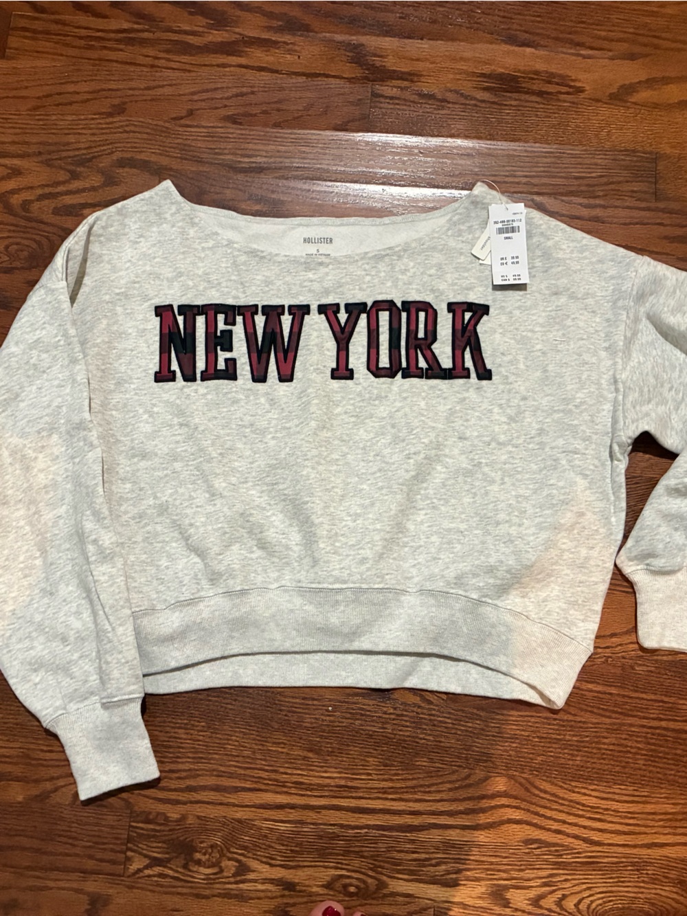 Hollister Heather Gray Sweatshirt with Burgundy "NEW YORK" Applique
